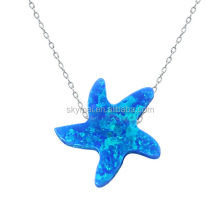 Colar de pendente de estrela do mar estrela do mar e opala, joia de pedra natural 925 de prata esterlina
